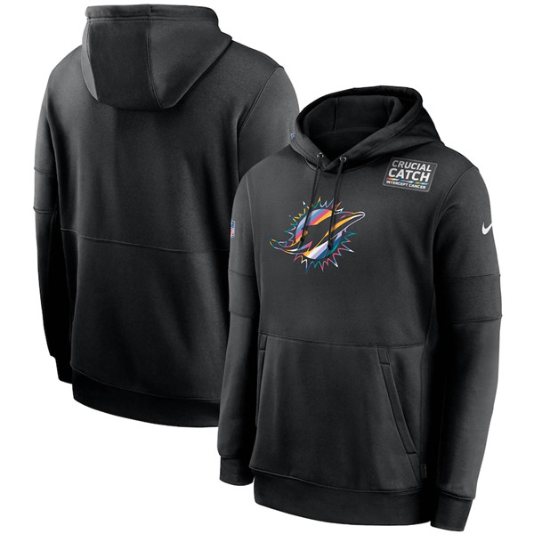 Men's Miami Dolphins Black Crucial Catch Sideline Performance Pullover Hoodie 2020